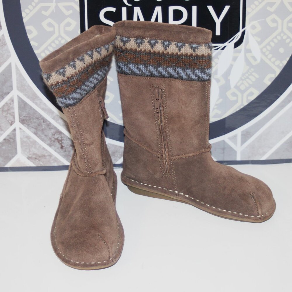 13AEC TODDLER CLARKS FUR LINED BOOTS - 10 1/2 - BROWN SUEDE LEATHER